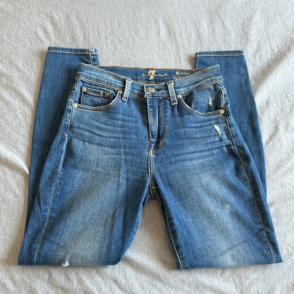 7 For All Mankind skinny ankle denim, distressed